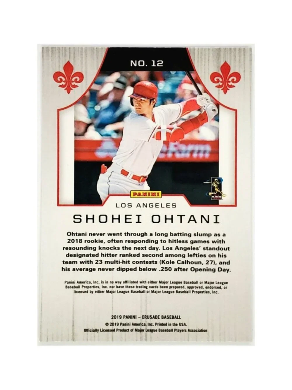 SHOHEI OHTANI 2ND YEAR CHROME 2019 PANINI CRUSADE #12, ANGELS, DODGERS - Picture 2 of 3